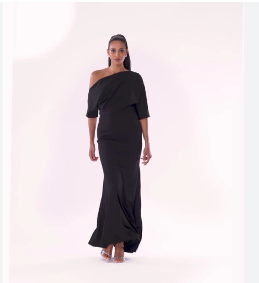 NWT Betsy & Adam Off Shoulder 3/4 Sleeve Glitter Gown Black 22W